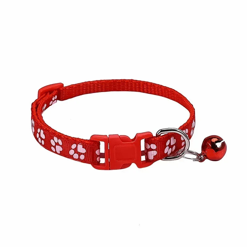 Adjustable Pet Collar with Bell – Colorful Cartoon Paw Design