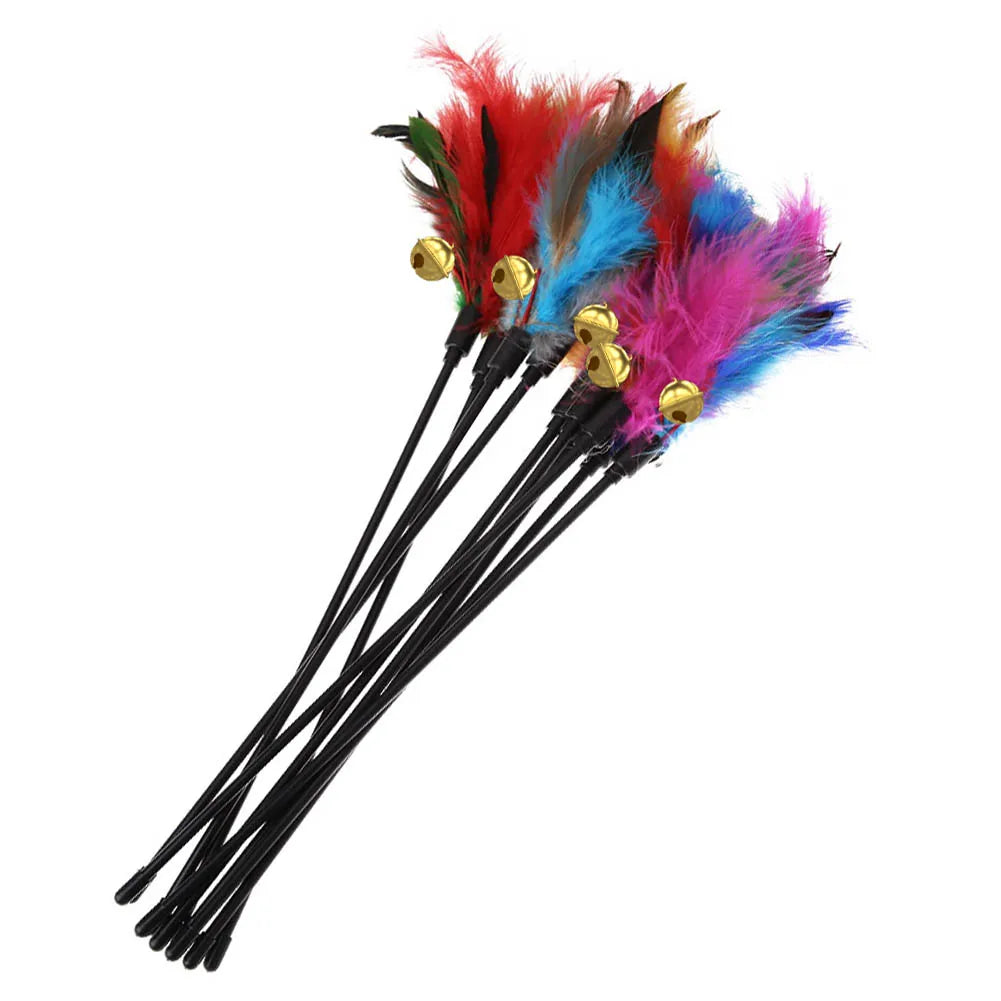 5-Piece Cat Wand Set – Colorful Feather Toys with Bells