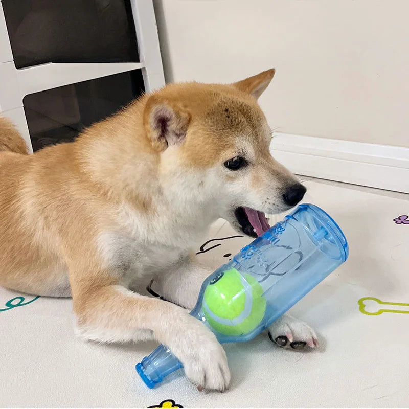 TPR Beer Bottle Dog Chew Toy with Tennis Ball – Squeaky & Bite-Resistant