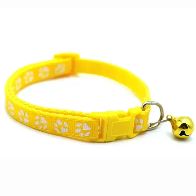 Adjustable Pet Collar with Bell – Colorful Cartoon Paw Design