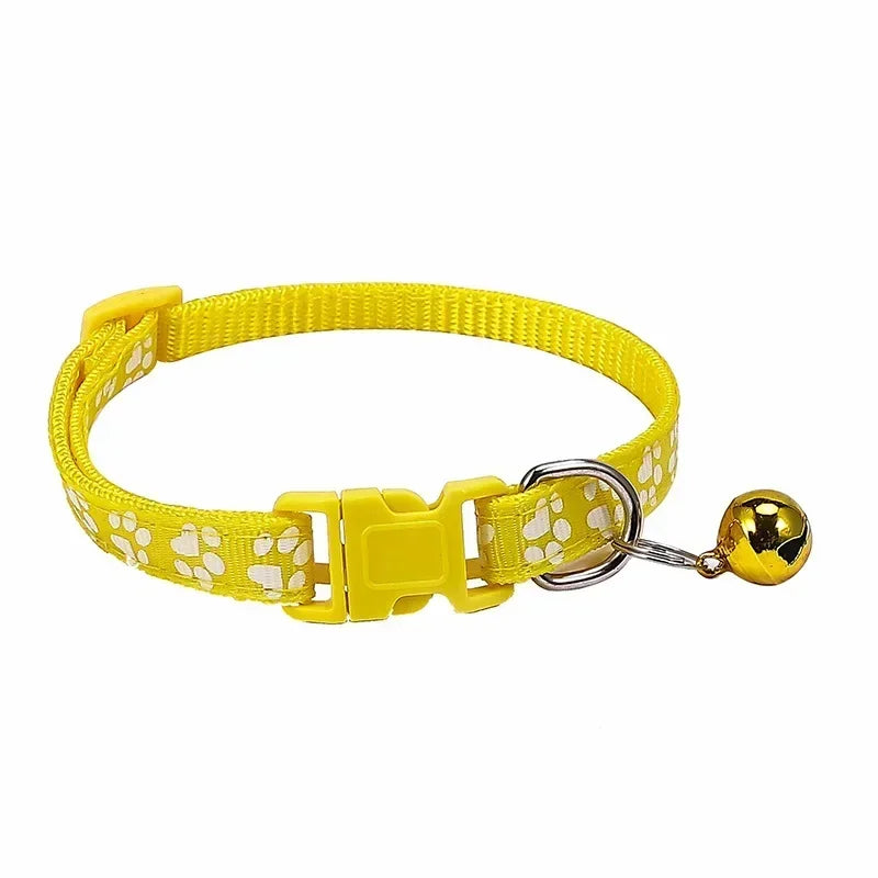 Adjustable Pet Collar with Bell – Colorful Cartoon Paw Design