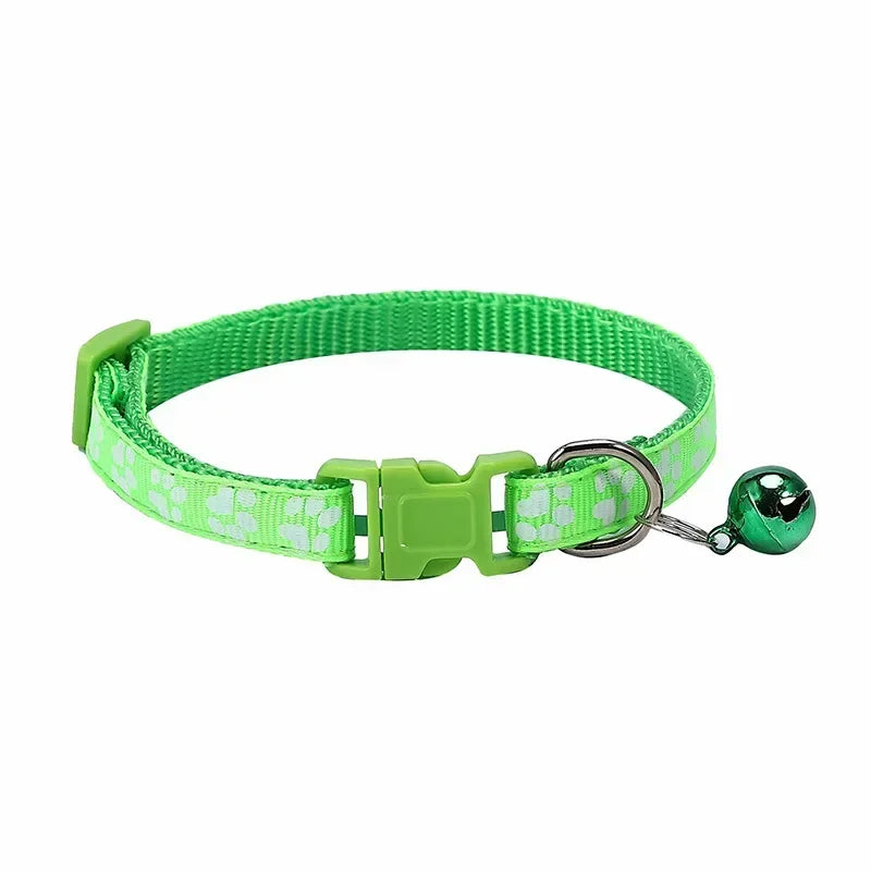 Adjustable Pet Collar with Bell – Colorful Cartoon Paw Design