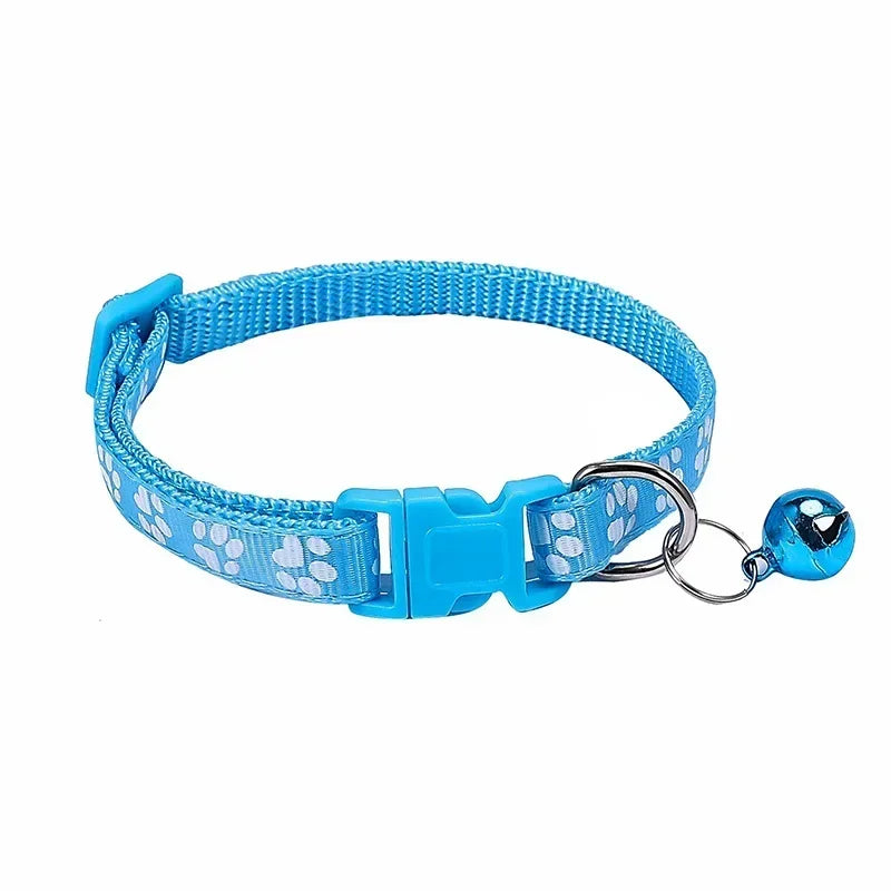 Adjustable Pet Collar with Bell – Colorful Cartoon Paw Design