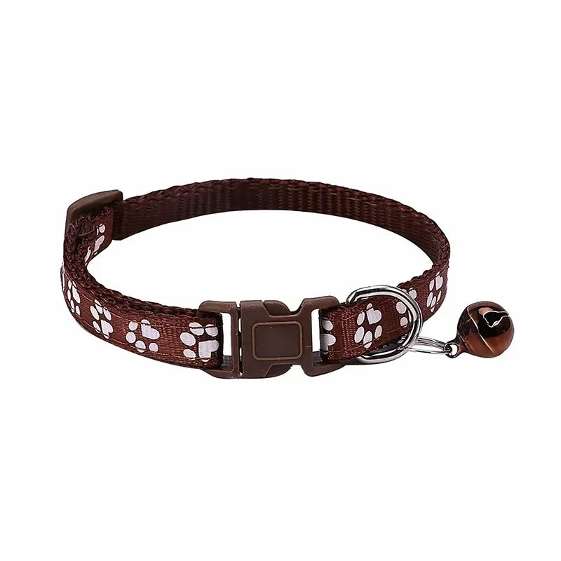 Adjustable Pet Collar with Bell – Colorful Cartoon Paw Design