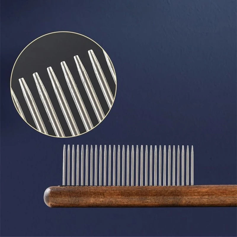 Stainless Steel Pet Grooming Comb with Wooden Handle – for Cats & Dogs