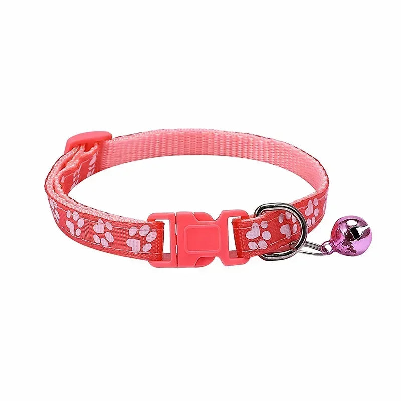 Adjustable Pet Collar with Bell – Colorful Cartoon Paw Design