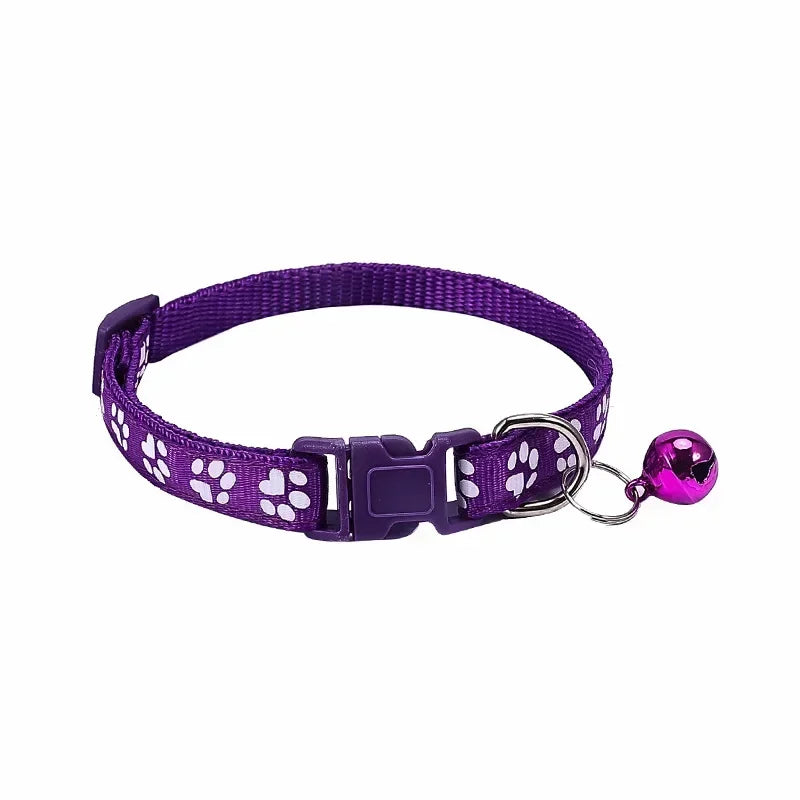 Adjustable Pet Collar with Bell – Colorful Cartoon Paw Design