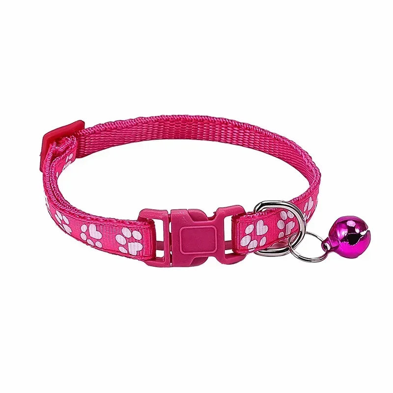 Adjustable Pet Collar with Bell – Colorful Cartoon Paw Design