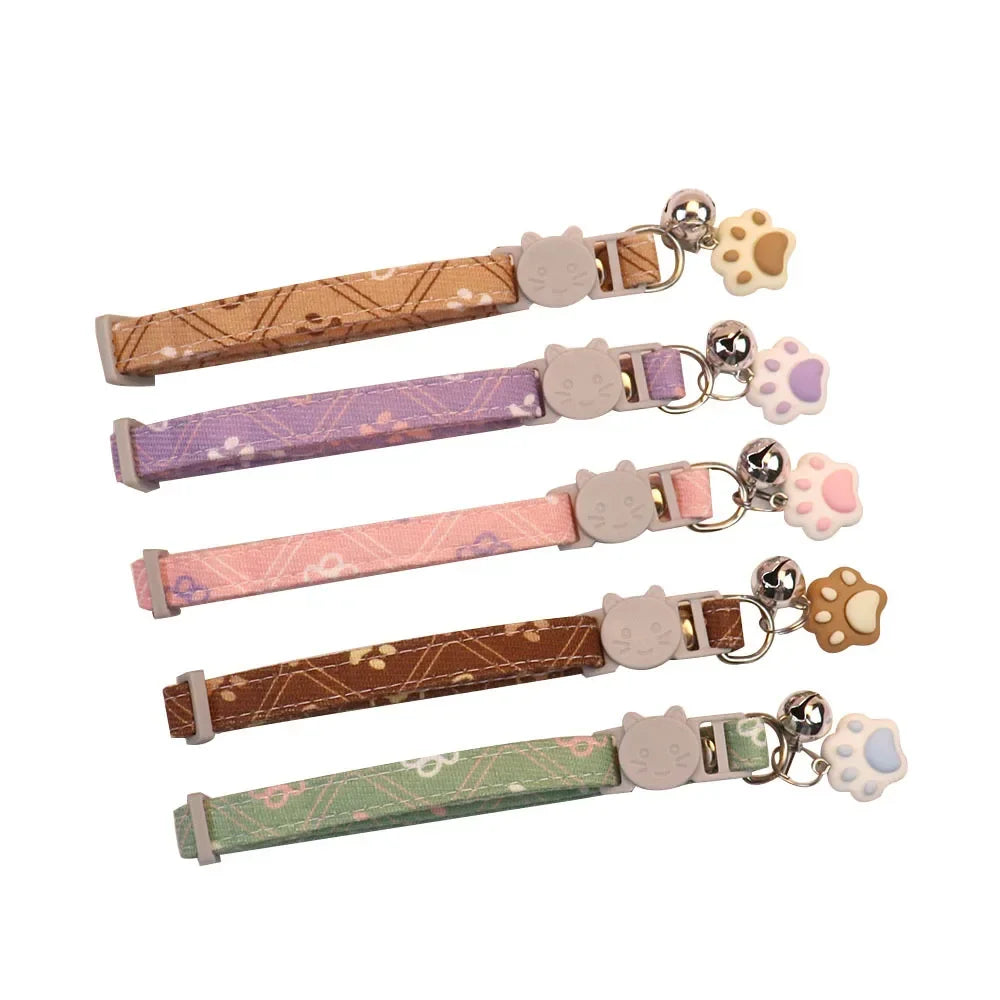 Adjustable Pet Collar with Bell – Paw Print Design for Small Dogs & Cats