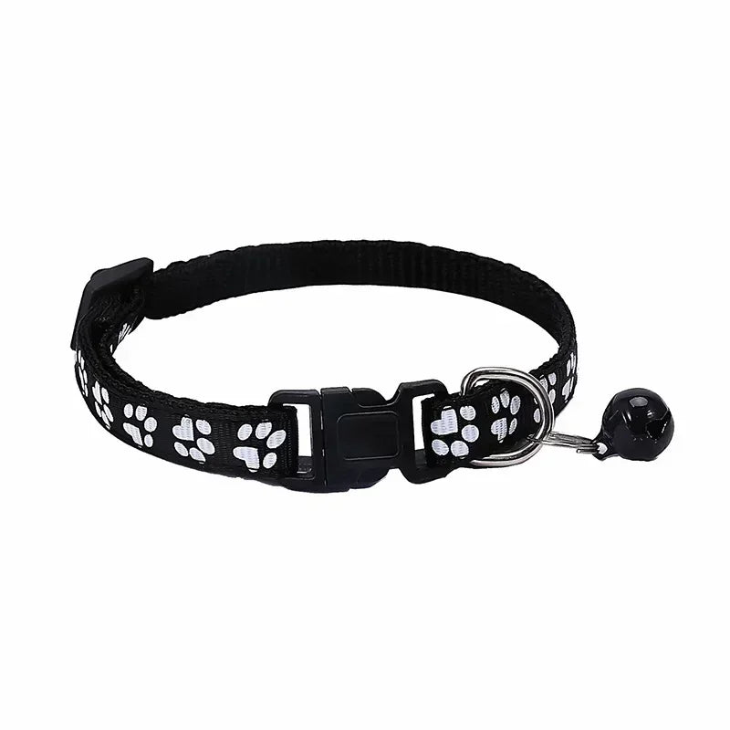 Adjustable Pet Collar with Bell – Colorful Cartoon Paw Design
