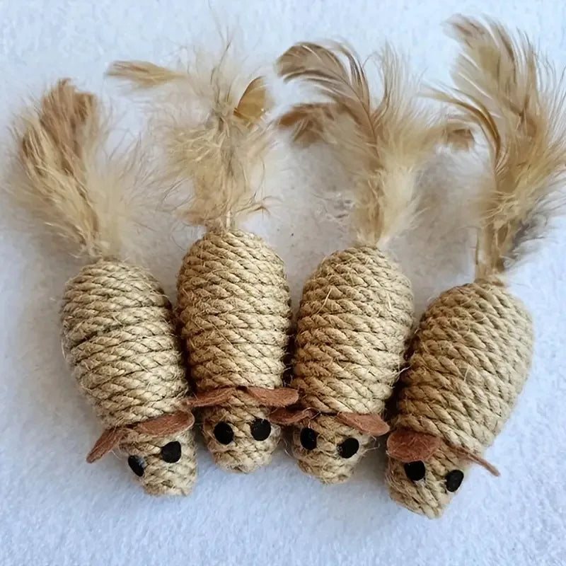 1/4pcs Sisal Mouse Cat Toys – Bite-Resistant, Interactive Plush for Kittens