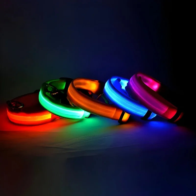 Dog Collar Nylon LED Night Safety Flashing Glow In The Dark Pet Dog Collar
