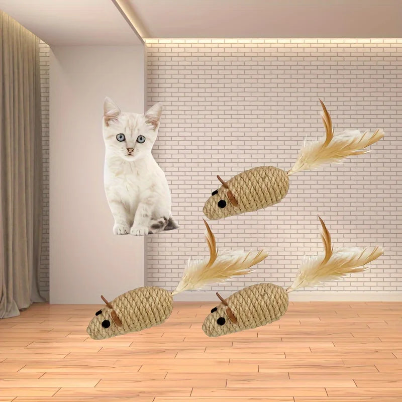 1/4pcs Sisal Mouse Cat Toys – Bite-Resistant, Interactive Plush for Kittens