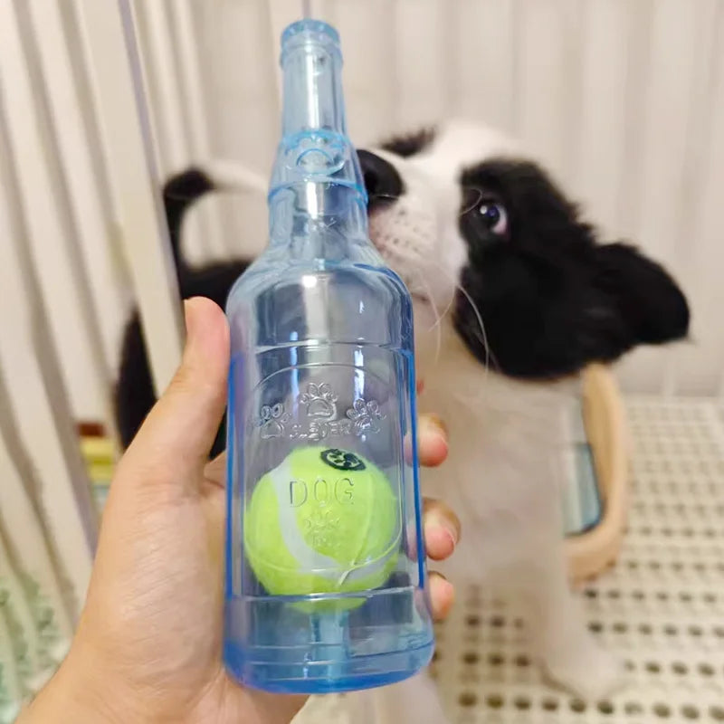 TPR Beer Bottle Dog Chew Toy with Tennis Ball – Squeaky & Bite-Resistant