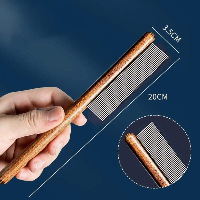 Stainless Steel Pet Grooming Comb with Wooden Handle – for Cats & Dogs