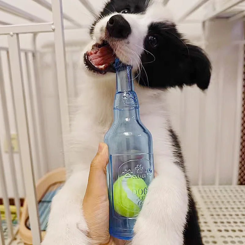 TPR Beer Bottle Dog Chew Toy with Tennis Ball – Squeaky & Bite-Resistant