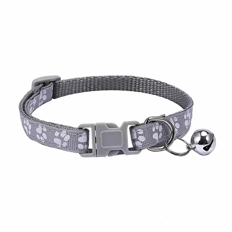 Adjustable Pet Collar with Bell – Colorful Cartoon Paw Design