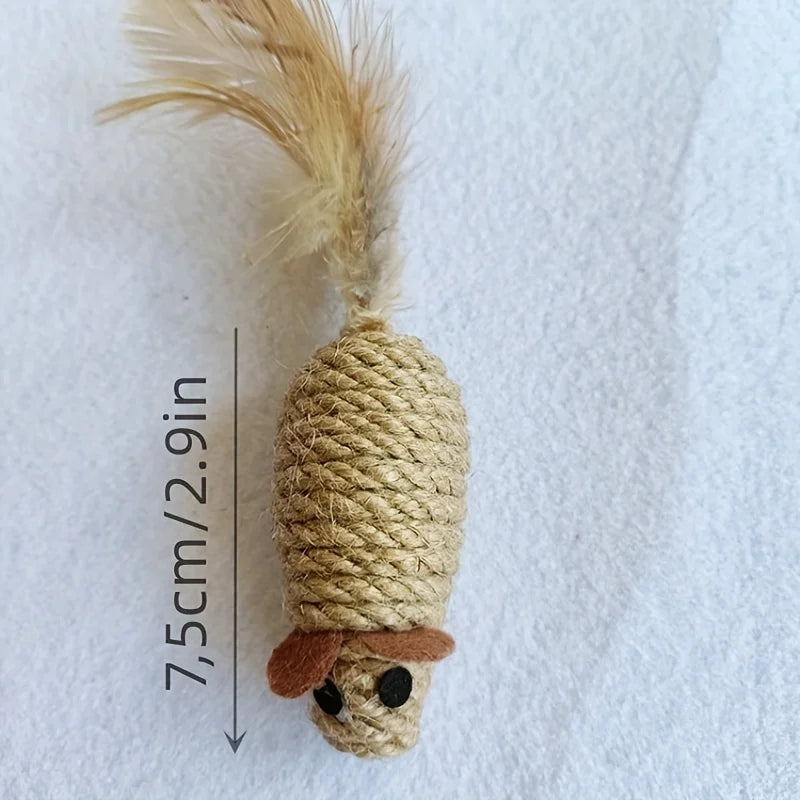 1/4pcs Sisal Mouse Cat Toys – Bite-Resistant, Interactive Plush for Kittens
