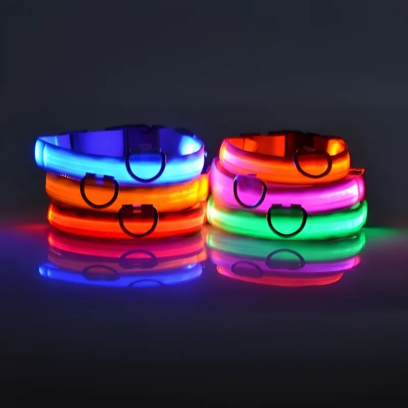 Dog Collar Nylon LED Night Safety Flashing Glow In The Dark Pet Dog Collar