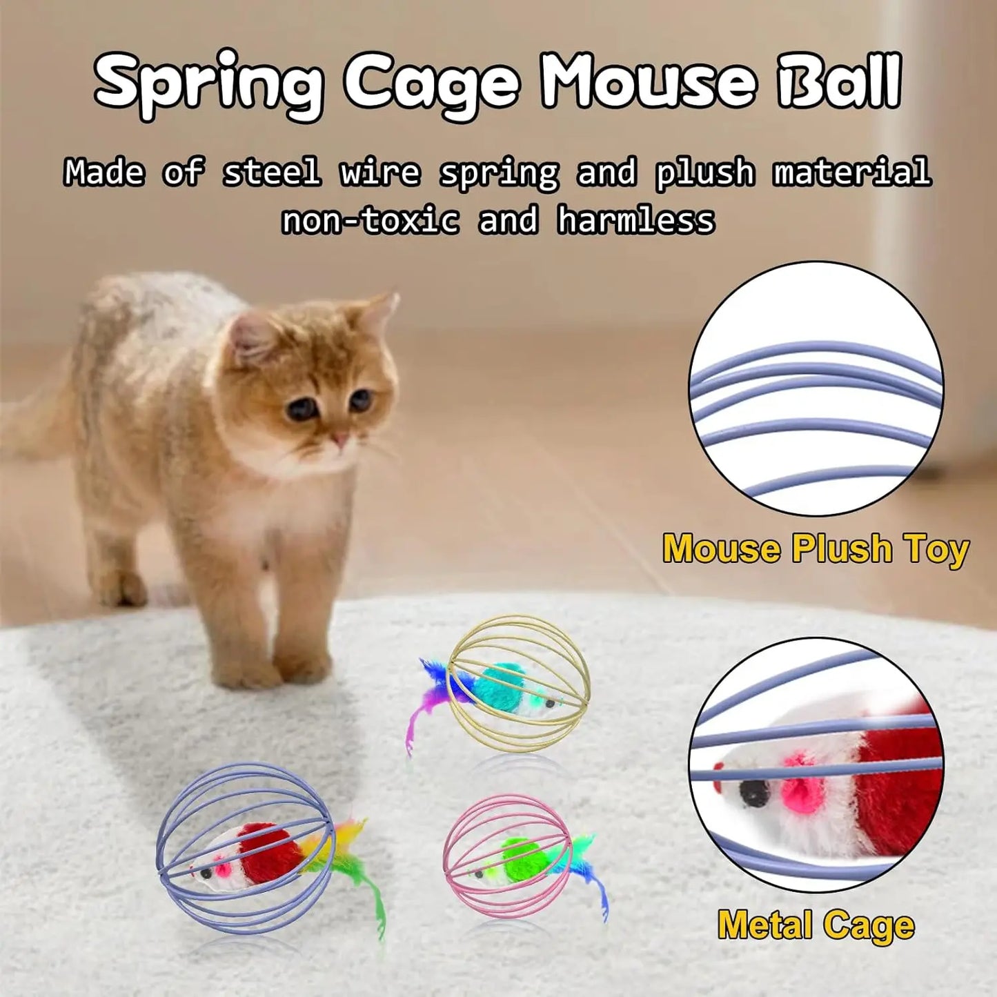 Interactive Plush Mouse Ball Toy – Random Color, Indoor Kitten Exercise Toy