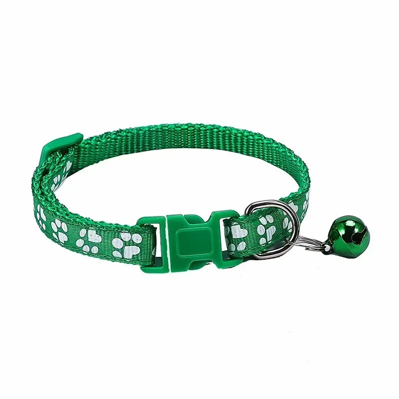 Adjustable Pet Collar with Bell – Colorful Cartoon Paw Design