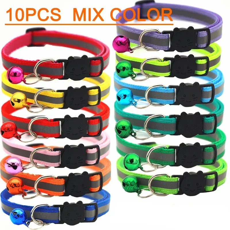 10-Pack Adjustable Cat Collars with Bells – Wholesale Set