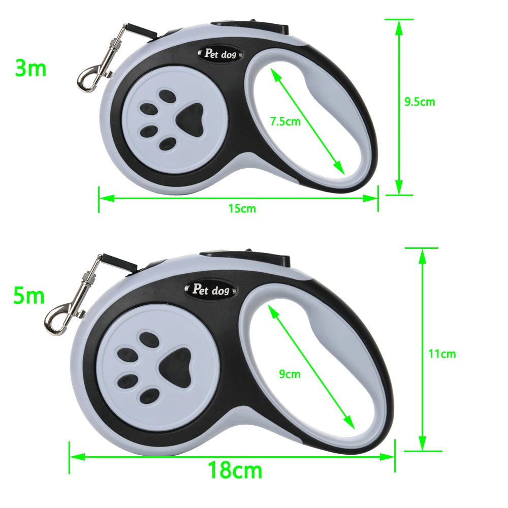 Retractable Dog Leash – Paw Print Design, Durable Nylon Rope for Small to Large Dogs