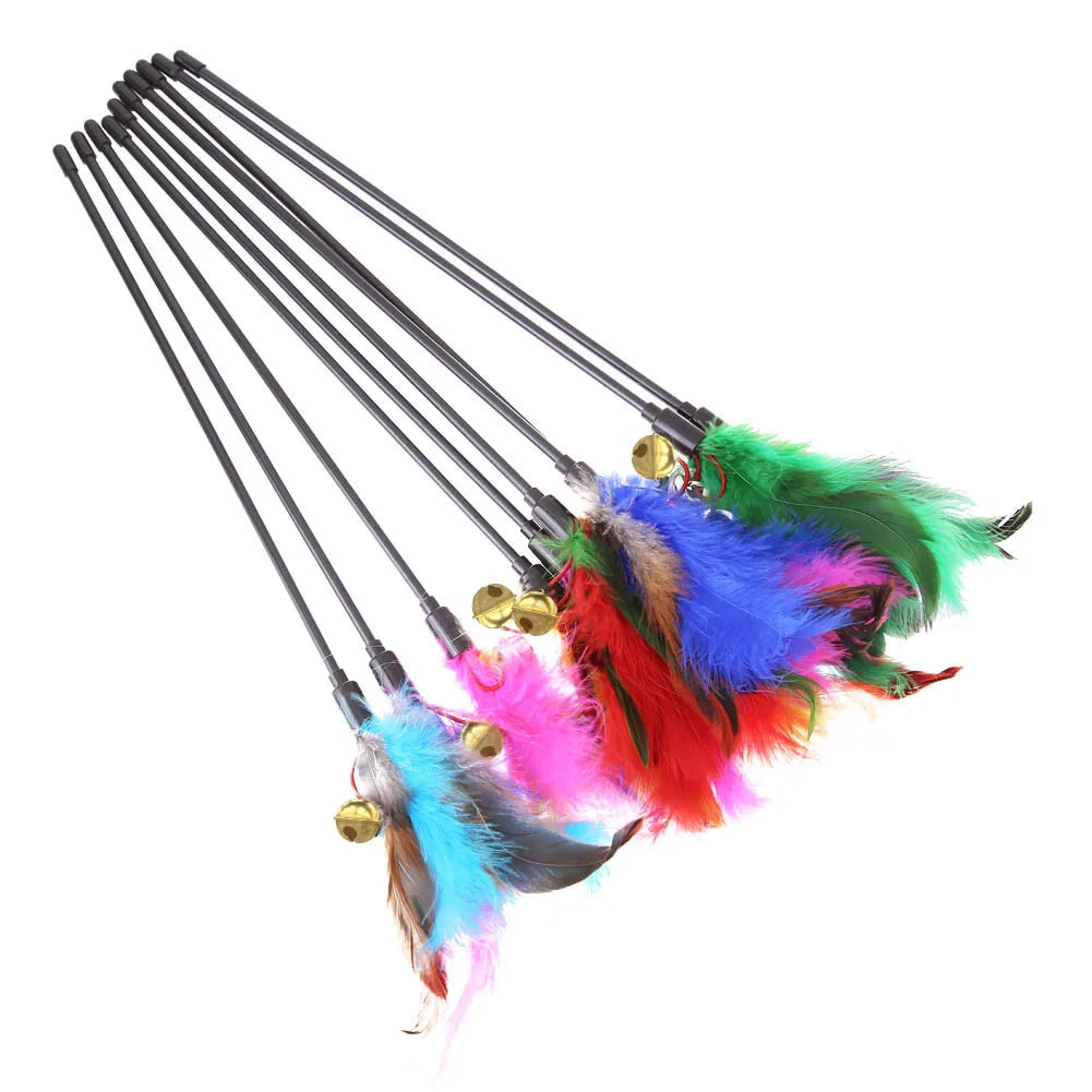 5-Piece Cat Wand Set – Colorful Feather Toys with Bells