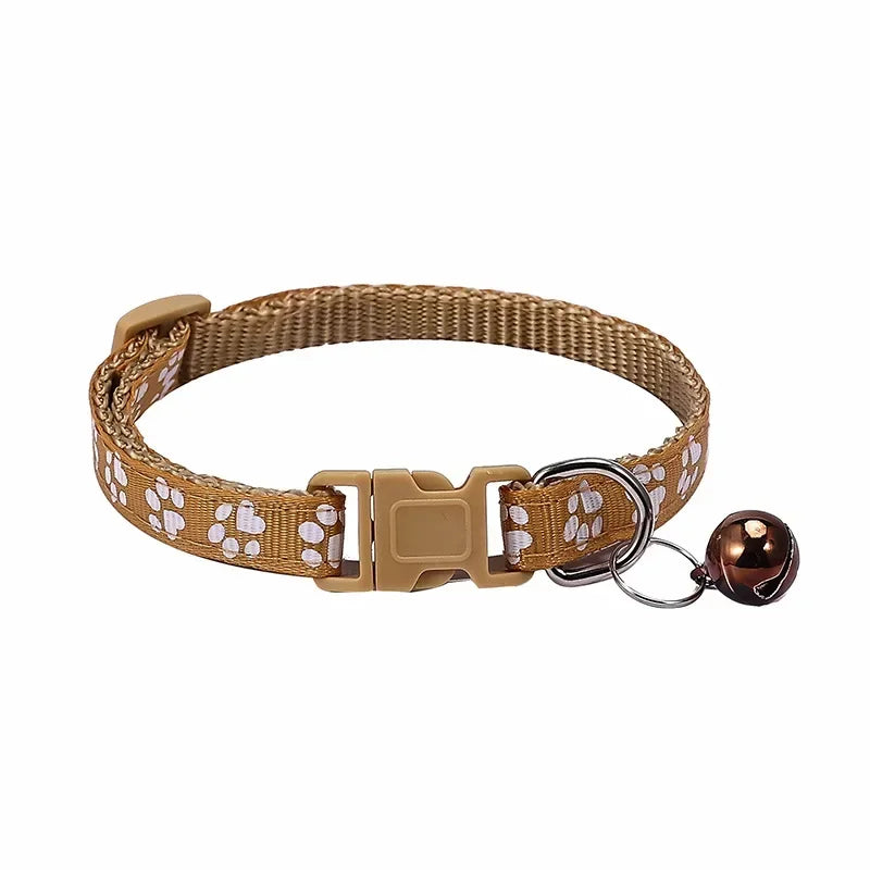 Adjustable Pet Collar with Bell – Colorful Cartoon Paw Design