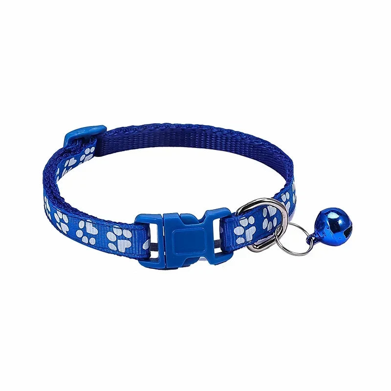 Adjustable Pet Collar with Bell – Colorful Cartoon Paw Design