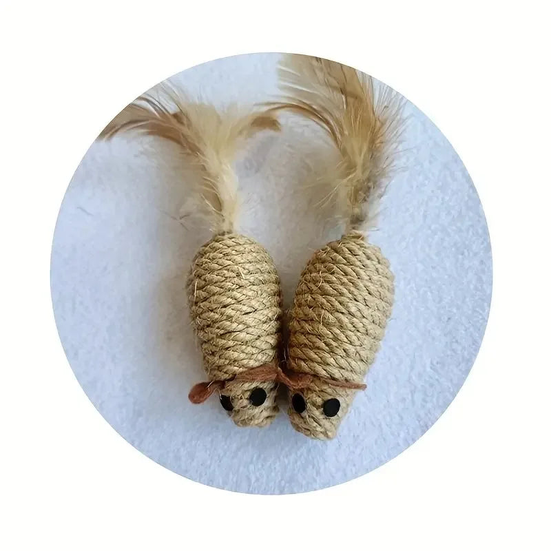 1/4pcs Sisal Mouse Cat Toys – Bite-Resistant, Interactive Plush for Kittens