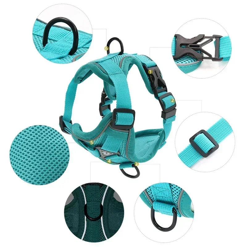 No-Pull Reflective Harness & Leash Set – Adjustable Mesh Vest for Small Dogs