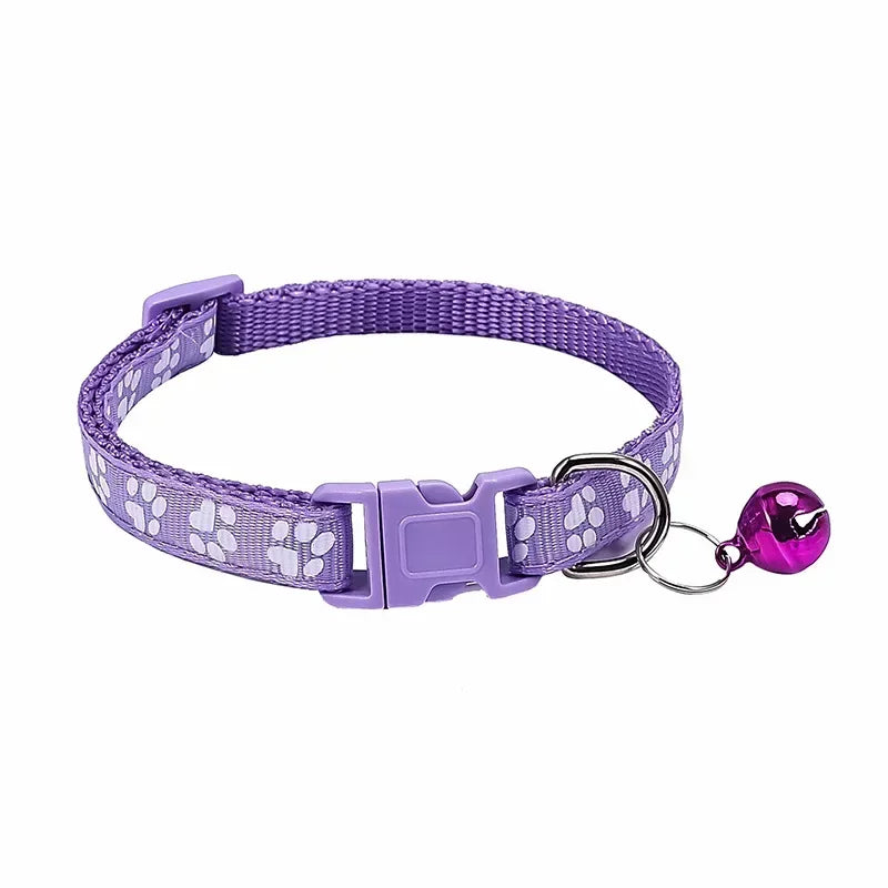 Adjustable Pet Collar with Bell – Colorful Cartoon Paw Design