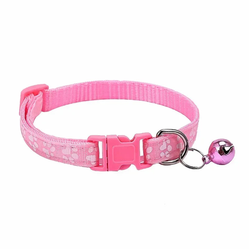 Adjustable Pet Collar with Bell – Colorful Cartoon Paw Design