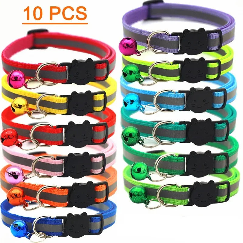 10-Pack Adjustable Cat Collars with Bells – Wholesale Set
