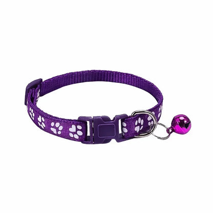 Adjustable Pet Collar with Bell – Colorful Cartoon Paw Design