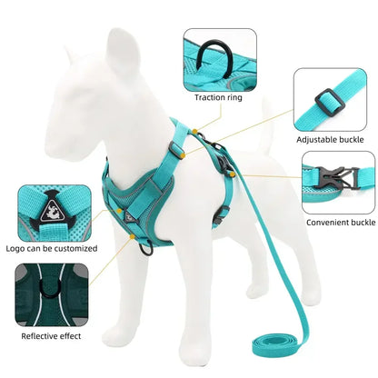 No-Pull Reflective Harness & Leash Set – Adjustable Mesh Vest for Small Dogs