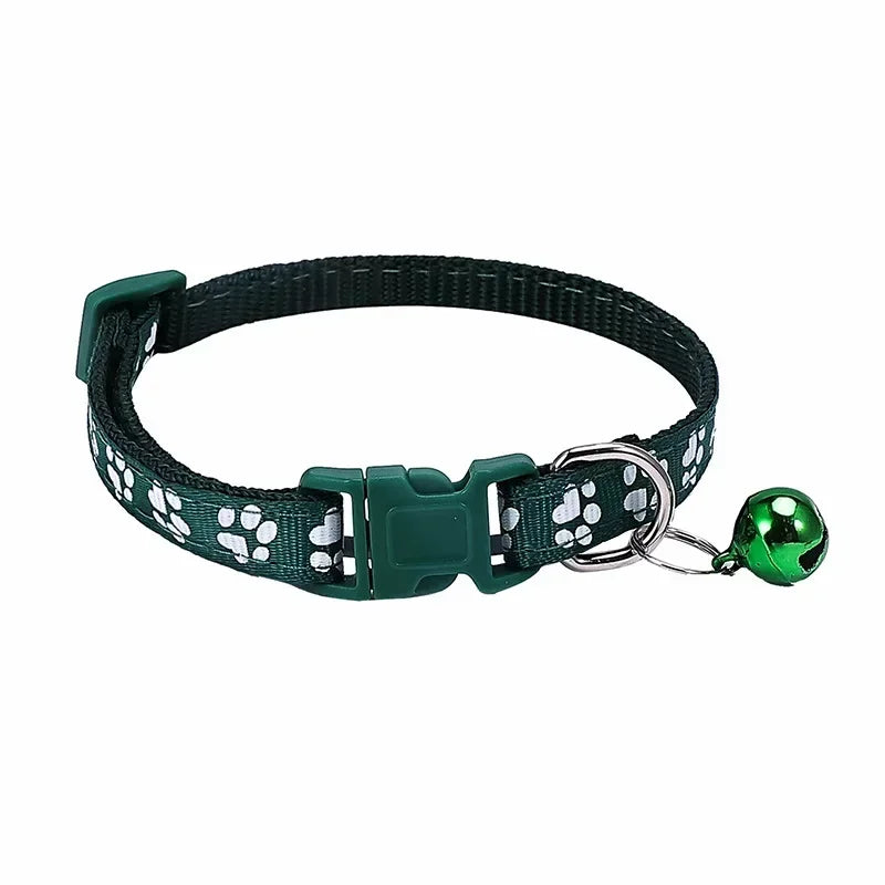 Adjustable Pet Collar with Bell – Colorful Cartoon Paw Design