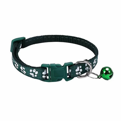 Adjustable Pet Collar with Bell – Colorful Cartoon Paw Design