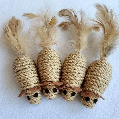 1/4pcs Sisal Mouse Cat Toys – Bite-Resistant, Interactive Plush for Kittens