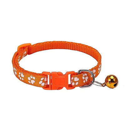 Adjustable Pet Collar with Bell – Colorful Cartoon Paw Design