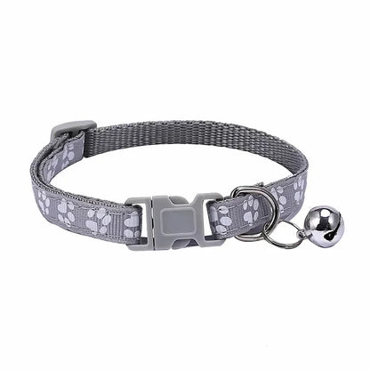 Adjustable Pet Collar with Bell – Colorful Cartoon Paw Design