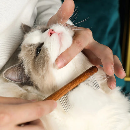 Stainless Steel Pet Grooming Comb with Wooden Handle – for Cats & Dogs