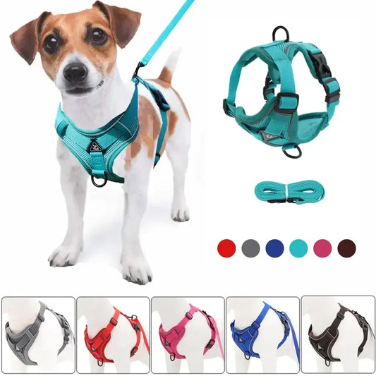 No-Pull Reflective Harness & Leash Set – Adjustable Mesh Vest for Small Dogs