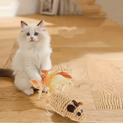 1/4pcs Sisal Mouse Cat Toys – Bite-Resistant, Interactive Plush for Kittens