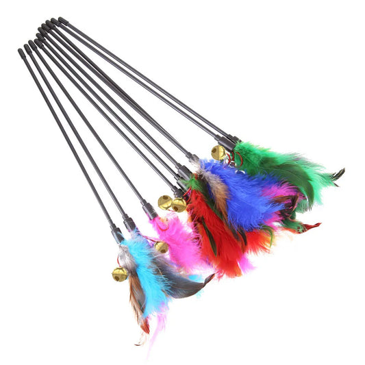 5-Piece Cat Wand Set – Colorful Feather Toys with Bells
