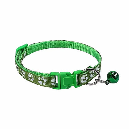Adjustable Pet Collar with Bell – Colorful Cartoon Paw Design