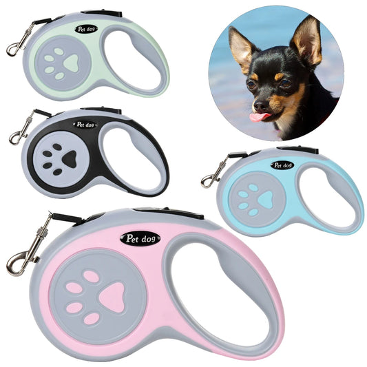 Retractable Dog Leash – Paw Print Design, Durable Nylon Rope for Small to Large Dogs