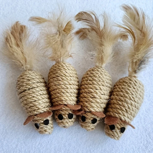 1/4pcs Sisal Mouse Cat Toys – Bite-Resistant, Interactive Plush for Kittens