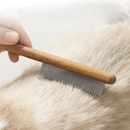 Stainless Steel Pet Grooming Comb with Wooden Handle – for Cats & Dogs